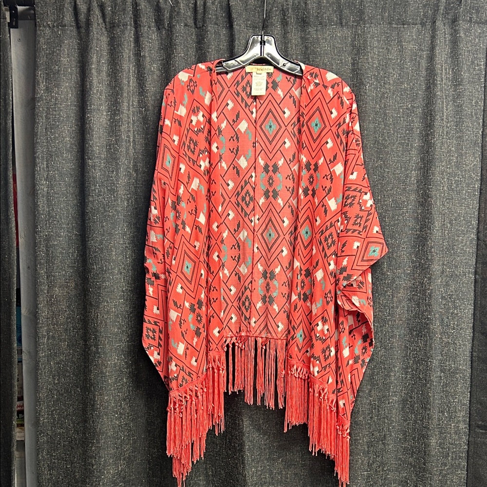 Rewind Orange and Black Patterned Fringe Shawl